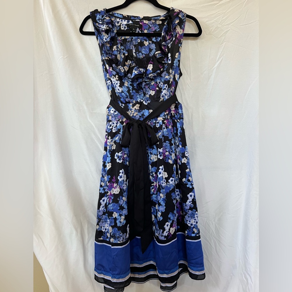 Floral Sleeveless Dress - Blue and Black